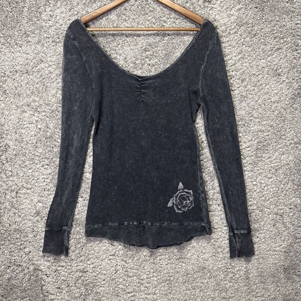 Vtg Y2K Truth Soul Armor Acid Wash Top XL Christian Top Wide Neck Grunge